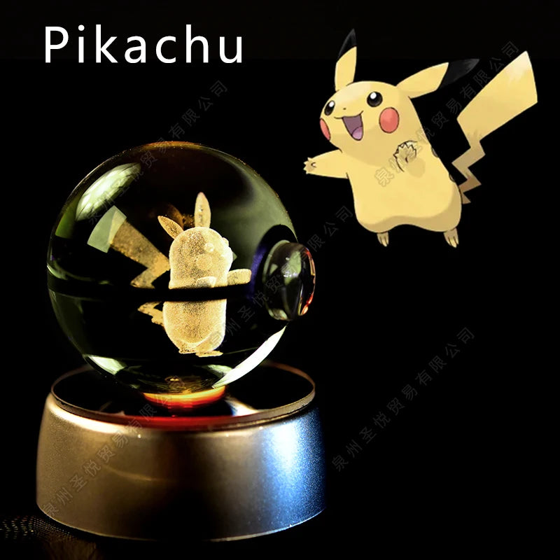 Pokemon Crystal Ball 3D Night Light - Pikachu LED Lamp with K9 Crystal Glass