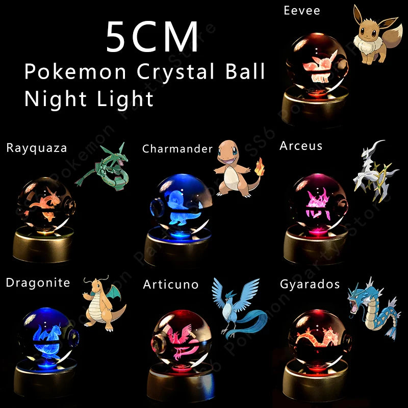 Pokemon Crystal Ball 3D Night Light - Pikachu LED Lamp with K9 Crystal Glass