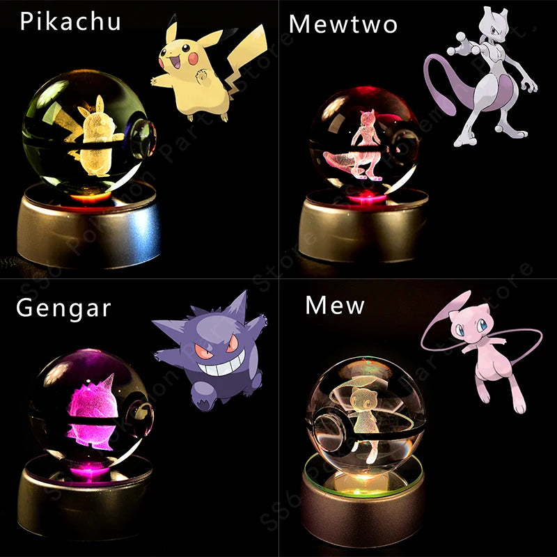 Pokemon Crystal Ball 3D Night Light - Pikachu LED Lamp with K9 Crystal Glass