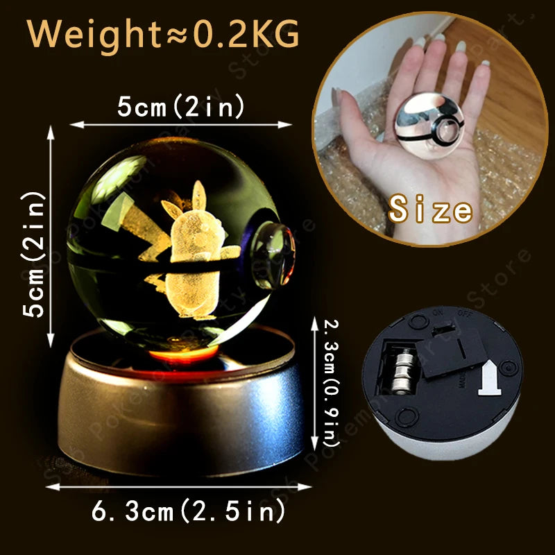 Pokemon Crystal Ball 3D Night Light - Pikachu LED Lamp with K9 Crystal Glass
