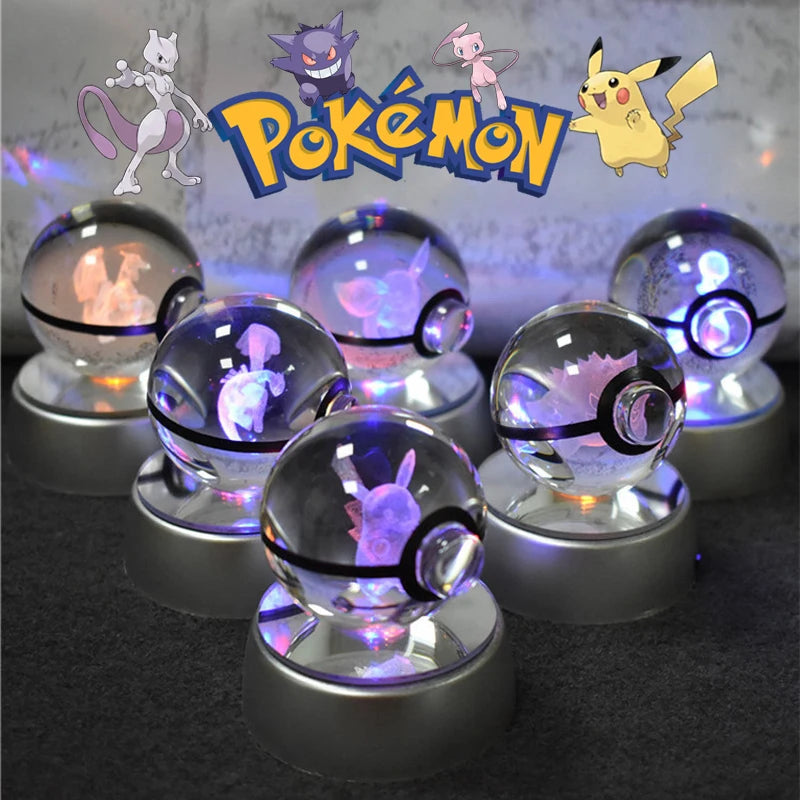 Pokemon Crystal Ball 3D Night Light - Pikachu LED Lamp with K9 Crystal Glass