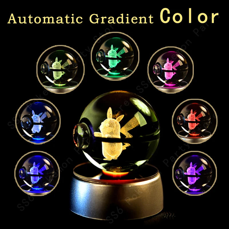 Pokemon Crystal Ball 3D Night Light - Pikachu LED Lamp with K9 Crystal Glass